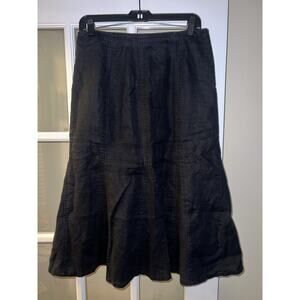 Kim Rogers Petite Black Linen Midi Skirt Size 10P Godet Preppy Feminine Summer